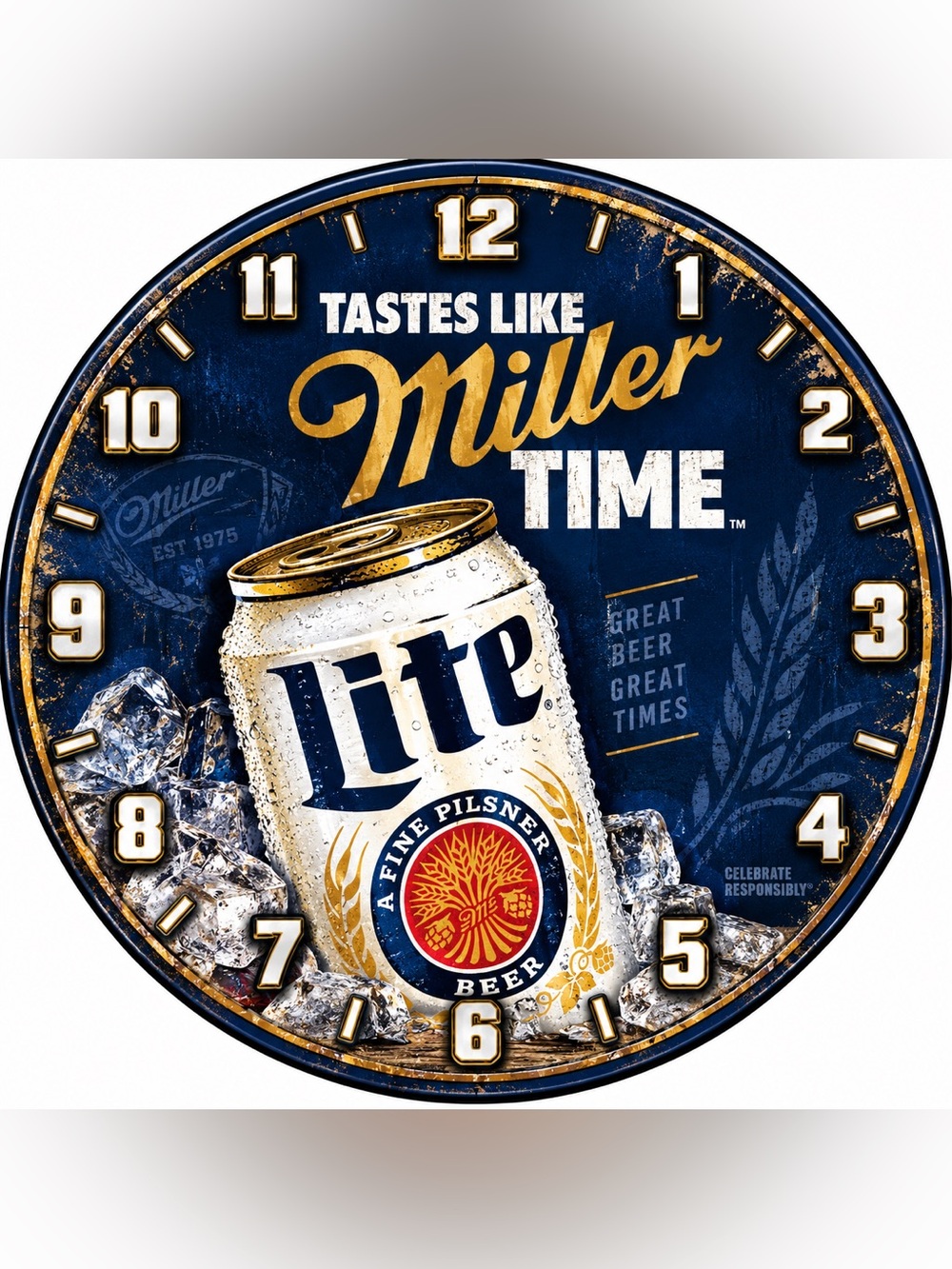 Miller Lite Blue and Gold Wall Clock - Miller Brand
